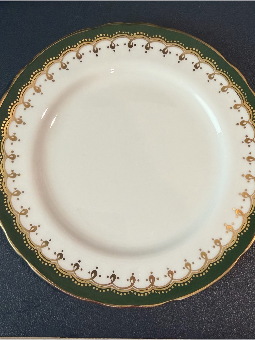 Aynsley of England Bone China Green/ Gold Rim Porcelain Dessert Plate $10 each